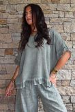 Frame Hopsack Frill Box Top Washed Khaki
